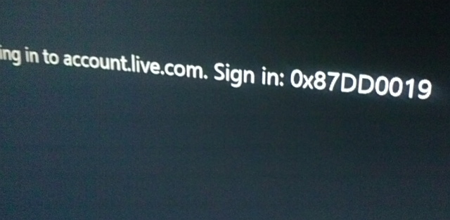 Xbox One 0x87DD0019 error message