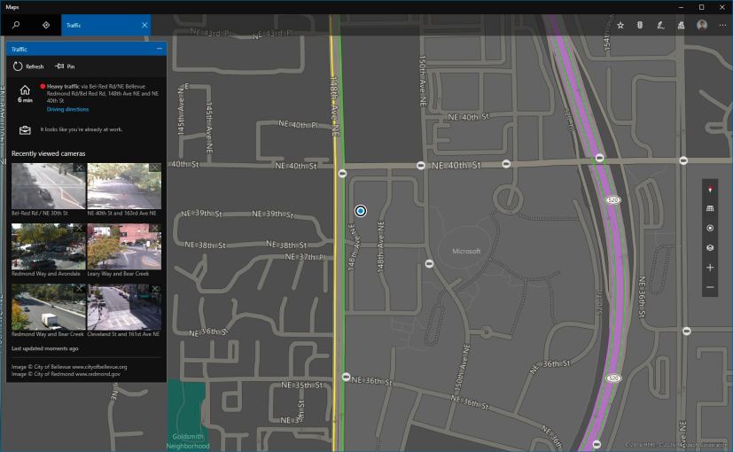 Maps app with dark mode for Windows 10 Redstone 2