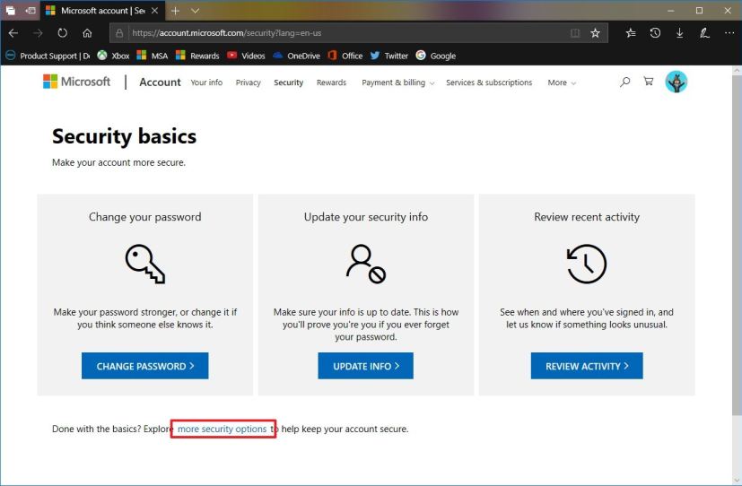 Microsoft account Security tab