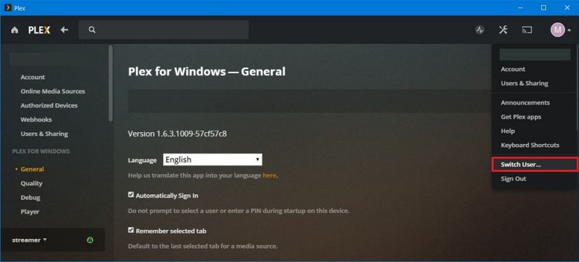 Plex switch users option