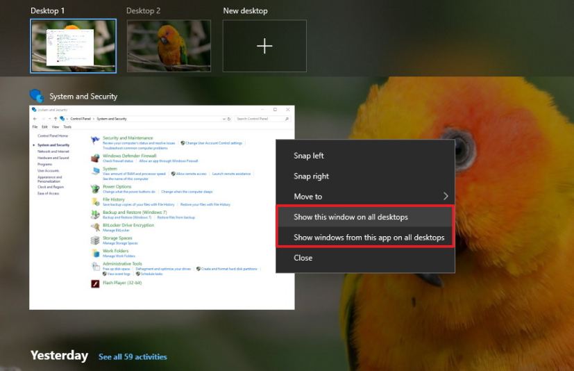 Show app or window on all desktops