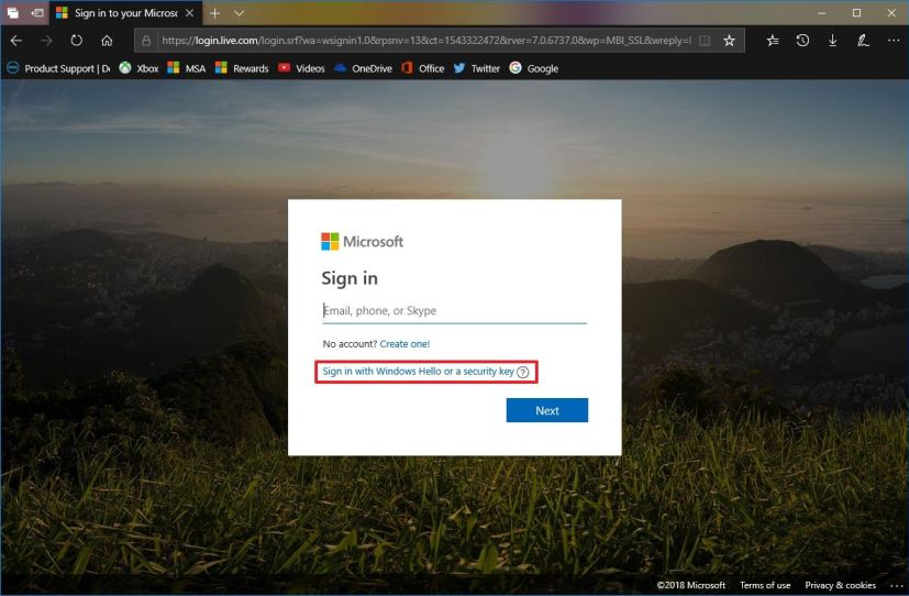 Microsoft account sign-in page
