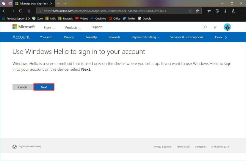 Windows Hello setup wizard