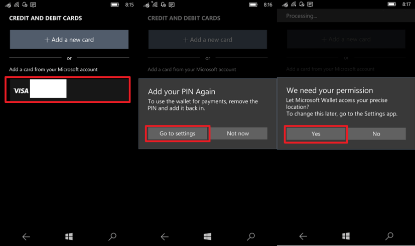 Add Credit or Debit card to Microsoft Wallet