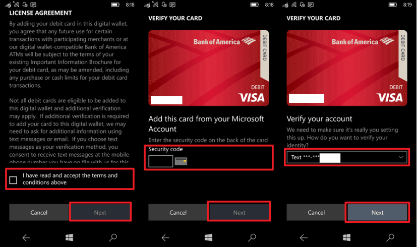 Verify your card added to Microsoft Wallet